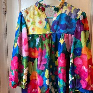 Womens' Multi Colored Floral Blouse in Pinks Size L